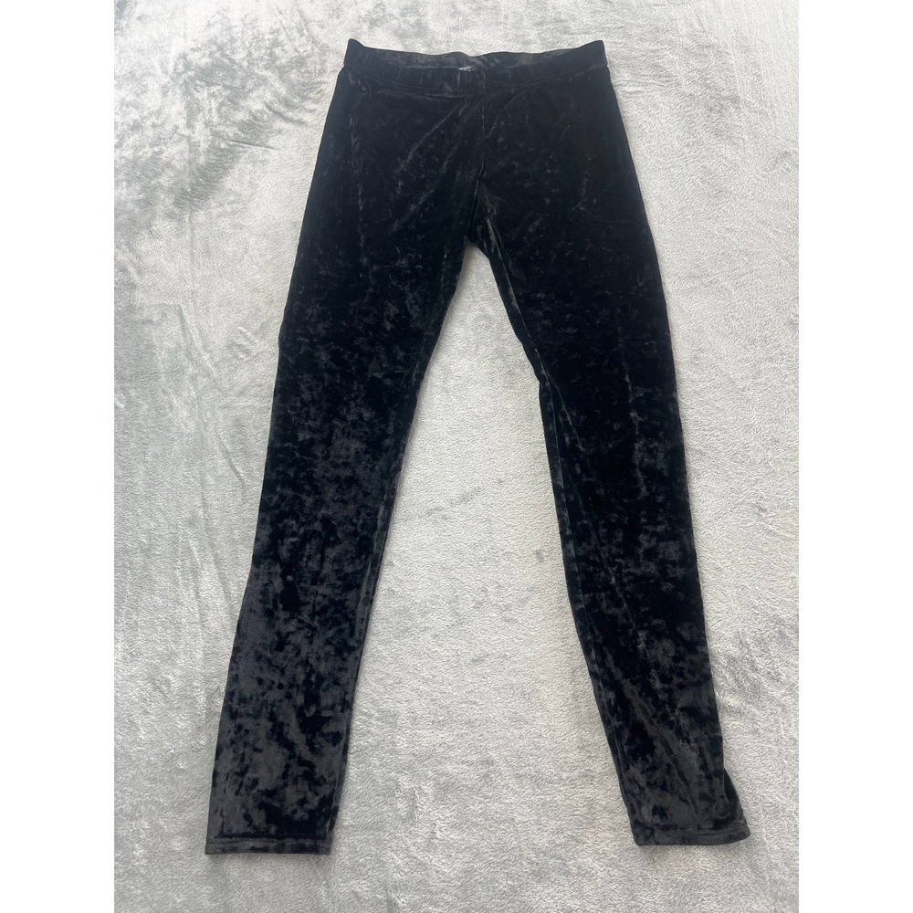 MeMoi Black Velvet Leggings Womens Size M/L Solid Ankle Stretch Casual Winter